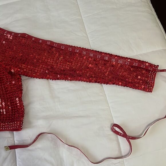 Berek Takako Sakon Sweater Cropped Bolero Set Medium Sequined Beaded Red White - Picture 14 of 14